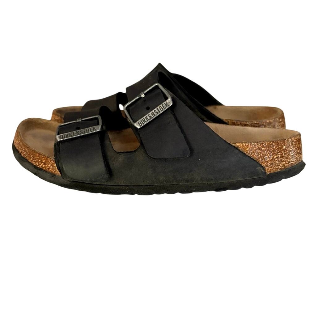 Birkenstock, Arizona 2 strap oiled leather black sz 38 Boho summer comfort